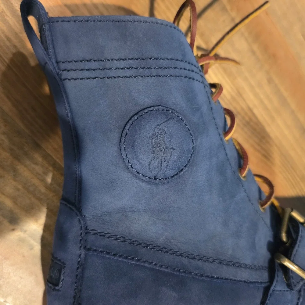 Polo Ralph Lauren Mens Ranger Boots Navy Blue Nubuck Leather Buckle Strap 9.5